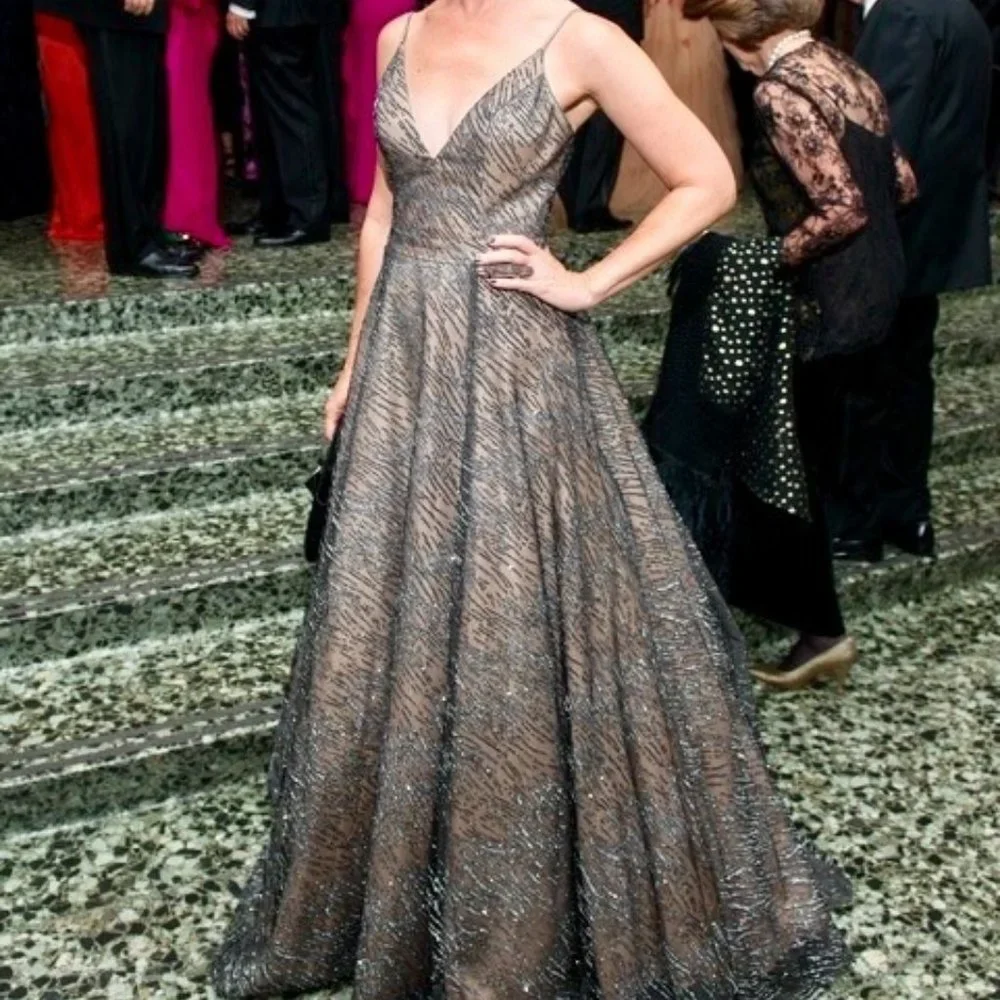 Jovani Silver Glittery A-Line Prom Dress - Picture 3 of 8